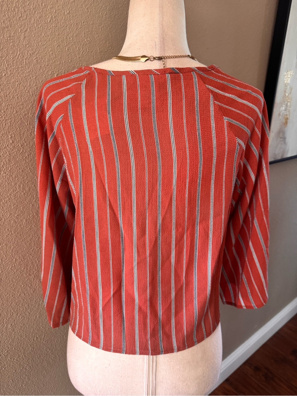 Striped Rust Tie-Front Blouse - Picture 9 of 12